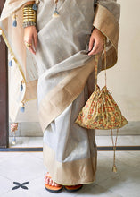 Load image into Gallery viewer, Smoke Grey Zari Weaving Tissue Silk Saree with kalamkari Print Blouse