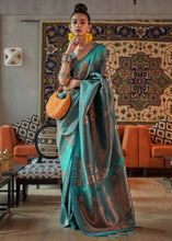 Load image into Gallery viewer, Tiffany Blue Copper Zari Handloom Weaving Silk Saree