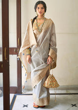Load image into Gallery viewer, Smoke Grey Zari Weaving Tissue Silk Saree with kalamkari Print Blouse