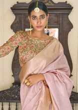 Load image into Gallery viewer, Sweet Pink Zari Weaving Tissue Silk Saree with kalamkari Print Blouse