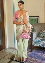 Load image into Gallery viewer, Tea Green Zari Weaving Tissue Silk Saree with kalamkari Print Blouse