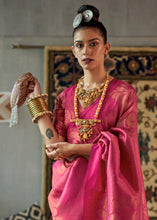 Load image into Gallery viewer, Hot Pink Copper Zari Handloom Weaving Silk Saree