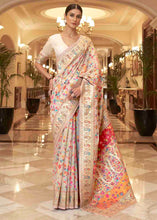 Load image into Gallery viewer, Parchment White Banarasi Jamawar Woven Silk Saree