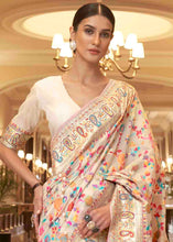 Load image into Gallery viewer, Parchment White Banarasi Jamawar Woven Silk Saree