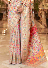 Load image into Gallery viewer, Parchment White Banarasi Jamawar Woven Silk Saree
