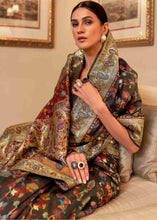 Load image into Gallery viewer, Charcoal Black Banarasi Jamawar Woven Silk Saree