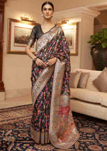 Load image into Gallery viewer, Charcoal Black Banarasi Jamawar Woven Silk Saree