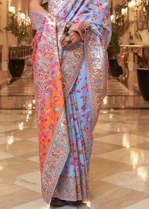 Cornflower Blue Banarasi Jamawar Woven Silk Saree