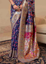 Load image into Gallery viewer, Admiral Blue Banarasi Jamawar Woven Silk Saree