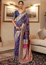 Load image into Gallery viewer, Admiral Blue Banarasi Jamawar Woven Silk Saree