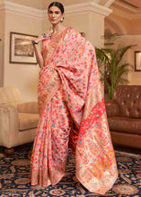 Load image into Gallery viewer, Peach Pink Banarasi Jamawar Woven Silk Saree