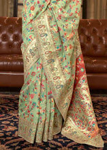 Load image into Gallery viewer, Pastel Green Banarasi Jamawar Woven Silk Saree