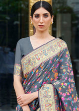 Load image into Gallery viewer, Anchor Grey Banarasi Jamawar Woven Silk Saree