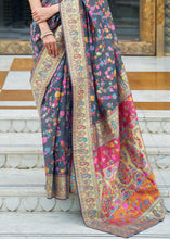 Load image into Gallery viewer, Anchor Grey Banarasi Jamawar Woven Silk Saree