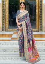 Load image into Gallery viewer, Anchor Grey Banarasi Jamawar Woven Silk Saree