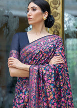 Load image into Gallery viewer, French Navy Blue Banarasi Jamawar Woven Silk Saree : Top Pick