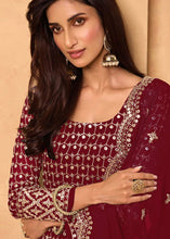 Load image into Gallery viewer, Maroon Red Georgette Metti with Zari work Sharara Suit