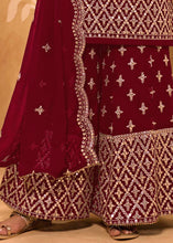Load image into Gallery viewer, Maroon Red Georgette Metti with Zari work Sharara Suit