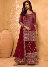 Load image into Gallery viewer, Maroon Red Georgette Metti with Zari work Sharara Suit