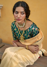 Load image into Gallery viewer, Blonde Yellow Soft Tissue Organza Silk Saree with Brocade Blouse