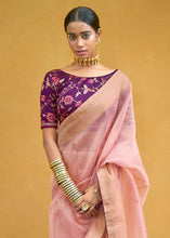 Load image into Gallery viewer, Rose Pink Soft Tissue Organza Silk Saree with Brocade Blouse