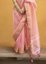 Load image into Gallery viewer, Rose Pink Soft Tissue Organza Silk Saree with Brocade Blouse
