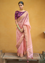Load image into Gallery viewer, Rose Pink Soft Tissue Organza Silk Saree with Brocade Blouse