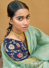 Load image into Gallery viewer, Light Green Soft Tissue Organza Silk Saree with Brocade Blouse