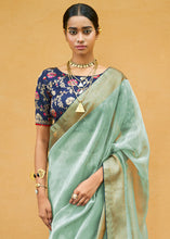 Load image into Gallery viewer, Light Green Soft Tissue Organza Silk Saree with Brocade Blouse