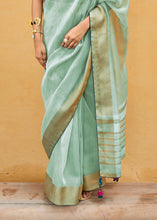 Load image into Gallery viewer, Light Green Soft Tissue Organza Silk Saree with Brocade Blouse