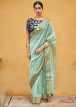 Load image into Gallery viewer, Light Green Soft Tissue Organza Silk Saree with Brocade Blouse