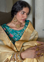Load image into Gallery viewer, Cream Yellow Soft Tissue Organza Silk Saree with Brocade Blouse
