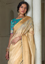Load image into Gallery viewer, Cream Yellow Soft Tissue Organza Silk Saree with Brocade Blouse