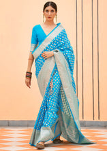 Load image into Gallery viewer, Dodger Blue Woven Georgette Silk Saree