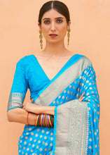 Load image into Gallery viewer, Dodger Blue Woven Georgette Silk Saree