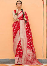 Load image into Gallery viewer, Rose Red Woven Georgette Silk Saree