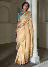 Load image into Gallery viewer, Cream Yellow Soft Tissue Organza Silk Saree with Brocade Blouse