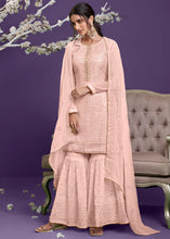 Load image into Gallery viewer, Crepe Pink Georgette Sharara Suit with Thread, Sequins &amp; Khatli work