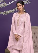 Load image into Gallery viewer, Lemonade Pink Georgette Sharara Suit with Thread, Sequins &amp; Khatli work