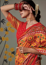 Carica l'immagine nel visualizzatore Galleria,Yellow &amp; Red Patola Printed Tussar Silk Saree