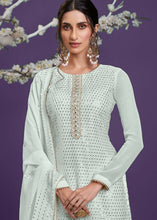 Load image into Gallery viewer, Light Coral Blue Georgette Sharara Suit with Thread, Sequins &amp; Khatli work