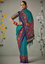 Load image into Gallery viewer, Cerulean Blue Patola Printed Tussar Silk Saree