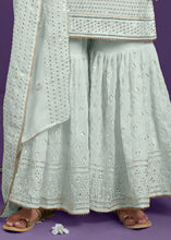 Load image into Gallery viewer, Light Coral Blue Georgette Sharara Suit with Thread, Sequins &amp; Khatli work