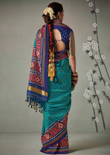 Load image into Gallery viewer, Cerulean Blue Patola Printed Tussar Silk Saree