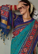 Load image into Gallery viewer, Cerulean Blue Patola Printed Tussar Silk Saree