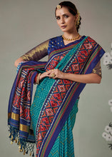 Load image into Gallery viewer, Cerulean Blue Patola Printed Tussar Silk Saree