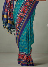 Load image into Gallery viewer, Cerulean Blue Patola Printed Tussar Silk Saree