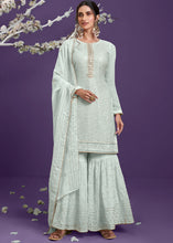 Load image into Gallery viewer, Light Coral Blue Georgette Sharara Suit with Thread, Sequins &amp; Khatli work
