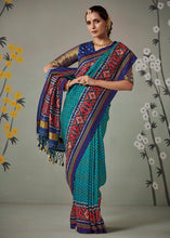 Load image into Gallery viewer, Cerulean Blue Patola Printed Tussar Silk Saree