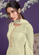 Load image into Gallery viewer, Blonde Yellow Georgette Sharara Suit with Thread, Sequins &amp; Khatli work